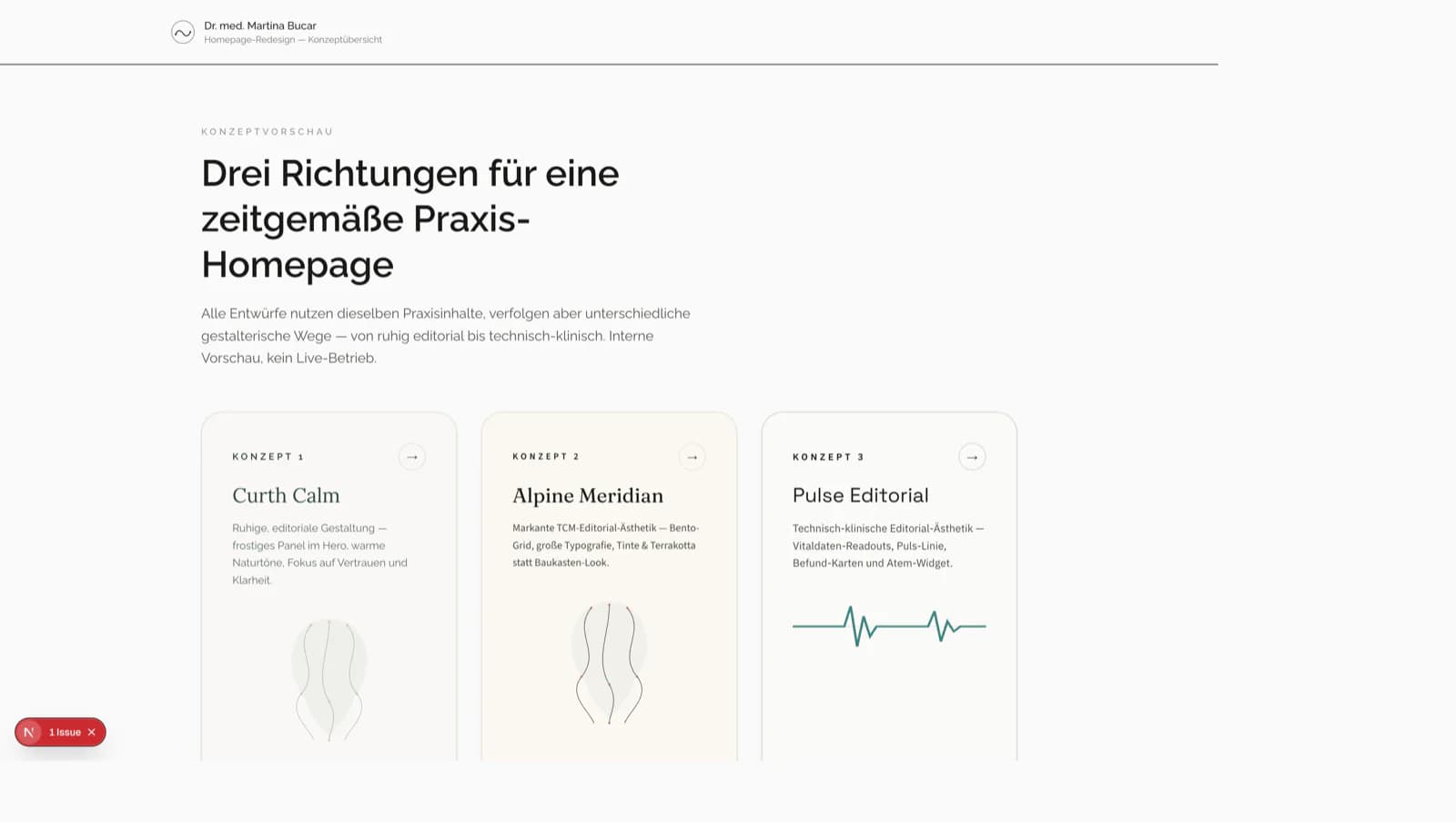 Screenshot des Designkonzepts für Arztpraxis Dr. Bucar