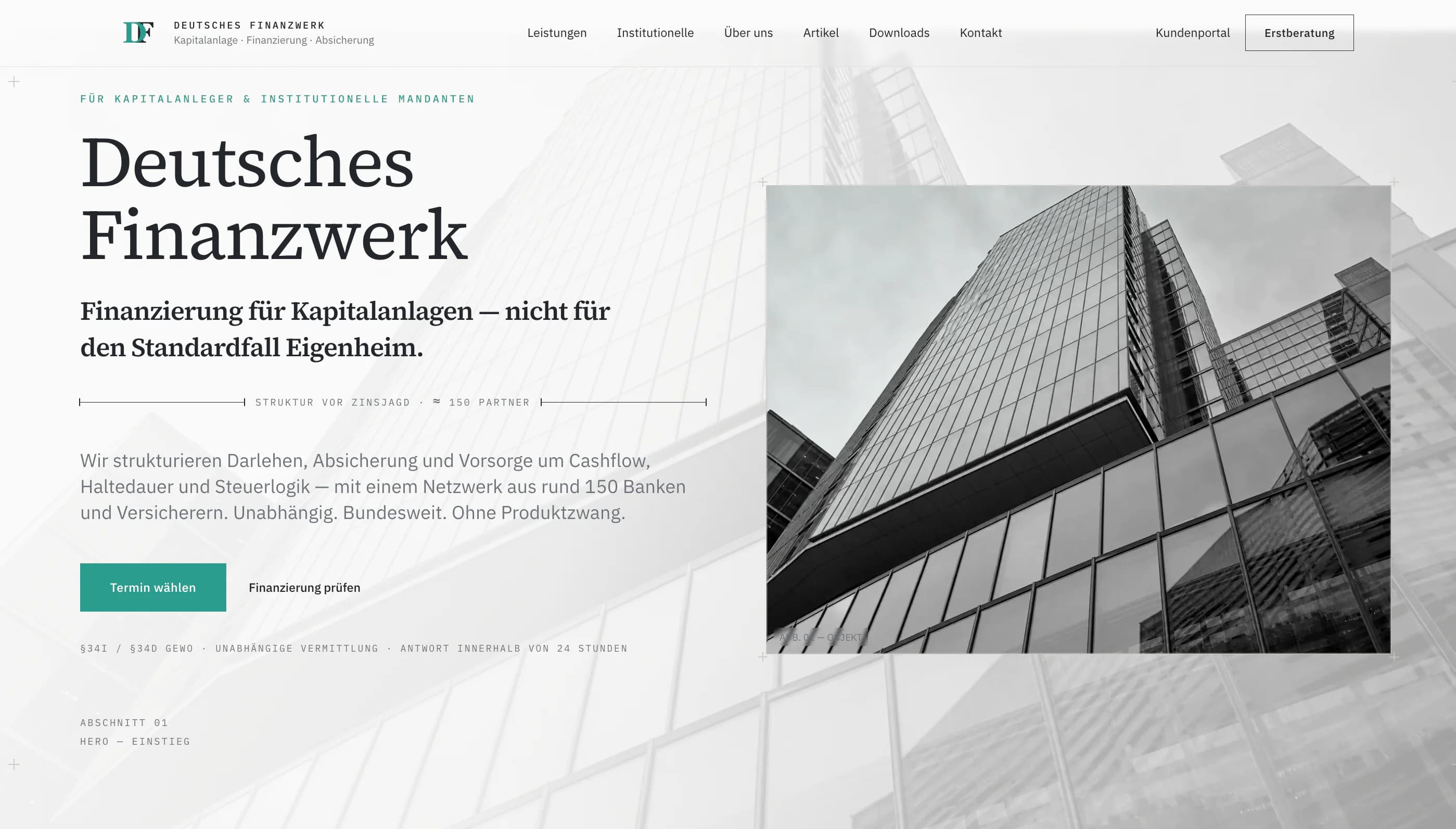 Screenshot des Designkonzepts für Deutsches Finanzwerk