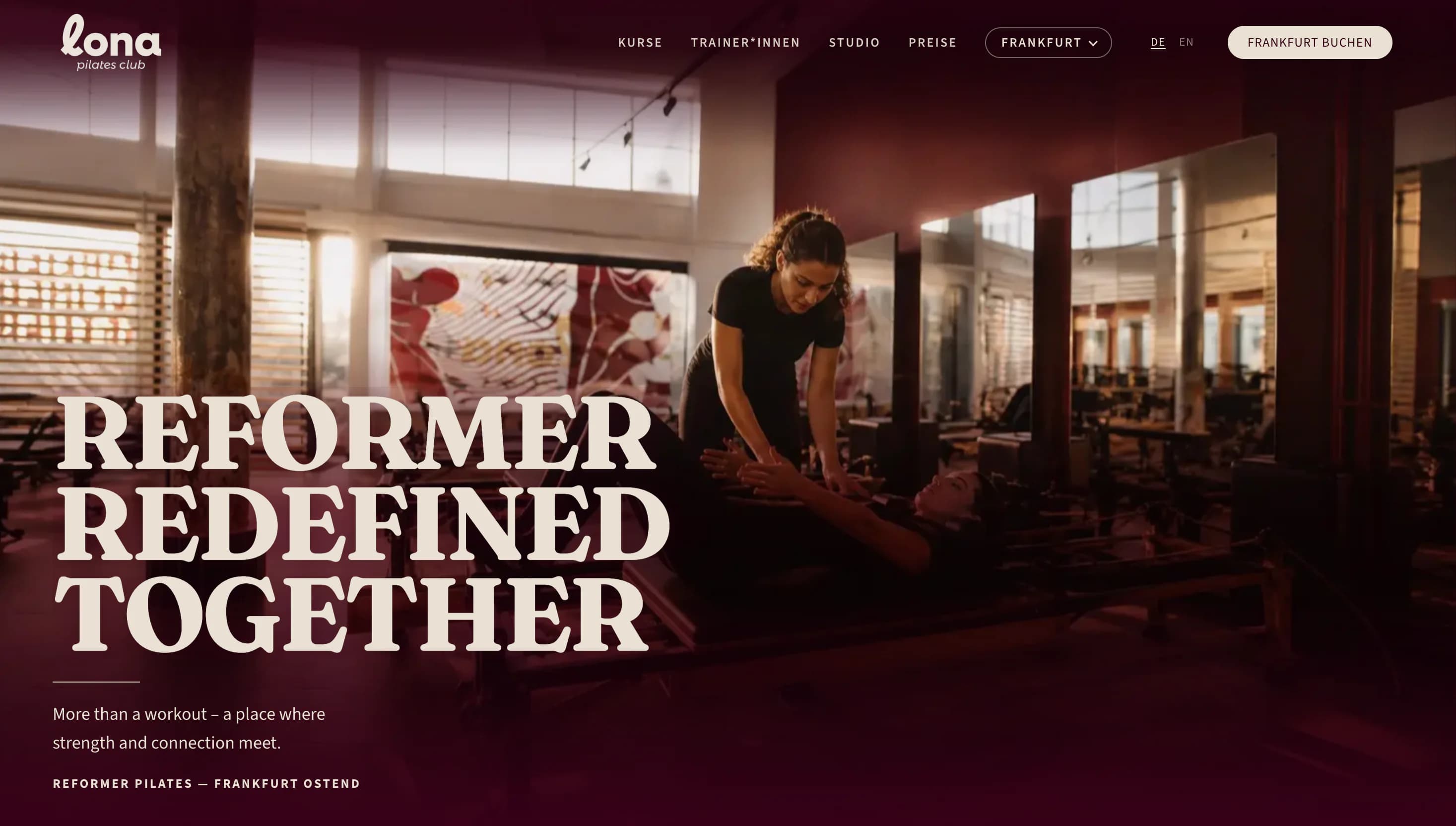 Screenshot des Designkonzepts für Lona Pilates Club